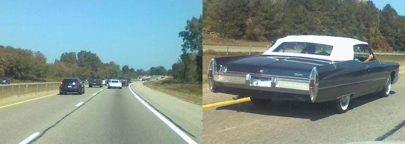 LEFT: This GT3RS and Caddywagon were battling for the lead. RIGHT: This ’67 Caddy wasn’t in as much of a hurry.